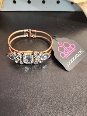 paparazzi Rose Gold-Tone Clear Crystal Cluster Bracelet